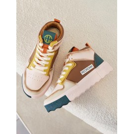 Colorblock High Top Thick Bottom Board Shoes