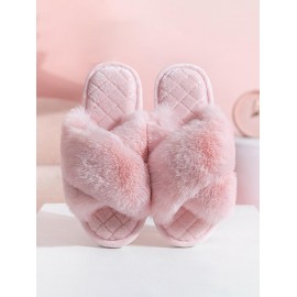 Women's Winter Criss-cross Fuzzy Faux Fur Home Indoor Slippers