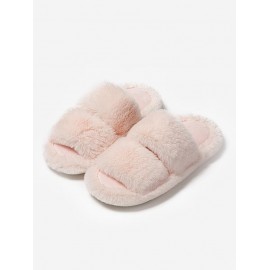 Women's Winter Solid Color Fuzzy Faux Fur Indoor House Slippers