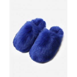 Winter Indoor Warmth Fluffy Faux Fur Solid Color Antiskid Slippers for Women and Men