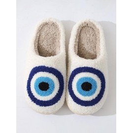 Cartoon Eye Pattern Thicken Antiskid Fuzzy Plush Slippers For Men and Women