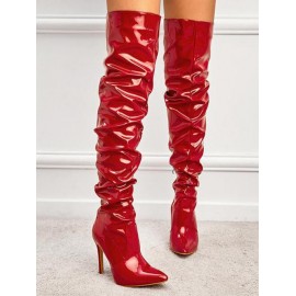 Patent Leather Slouchy Thigh High Stiletto Heel Boots